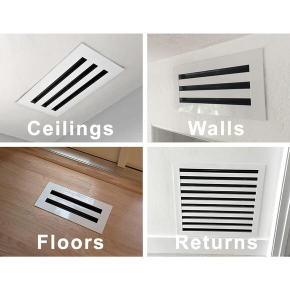 Buildmart Standard Linear Slot Diffuser Modern AC Vent Cover 8" x 4" White Black - Picture 12 of 14